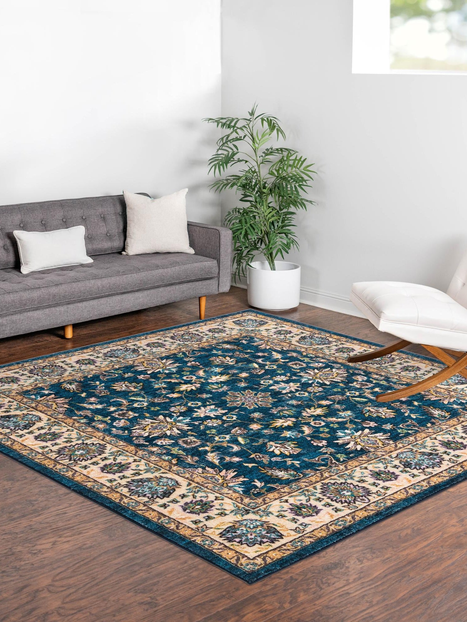 Washable Egyptian Blue 3' 3 x 3' 3 Medina Square Area Rug Easy to Clean Stain Resistant & Durable Polyester Classic Carpet for Home Decor & Design for Sale at Rug Engine