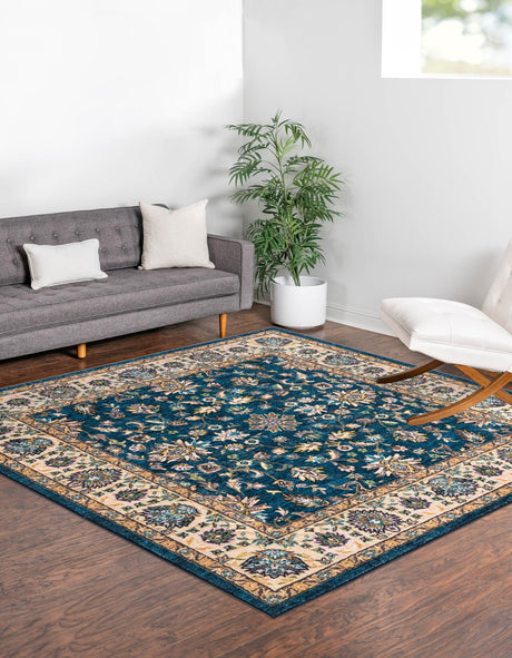 Washable Egyptian Blue 7' 10 x 7' 10 Medina Square Area Rug Easy to Clean Stain Resistant & Durable Polyester Classic Carpet for Home Decor & Design for Sale at Rug Engine