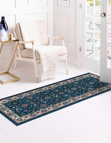 Washable Egyptian Blue 2' 7 x 13' Medina Runner Area Rug Easy to Clean Stain Resistant & Durable Polyester Classic Carpet for Home Decor & Design for Sale at Rug Engine