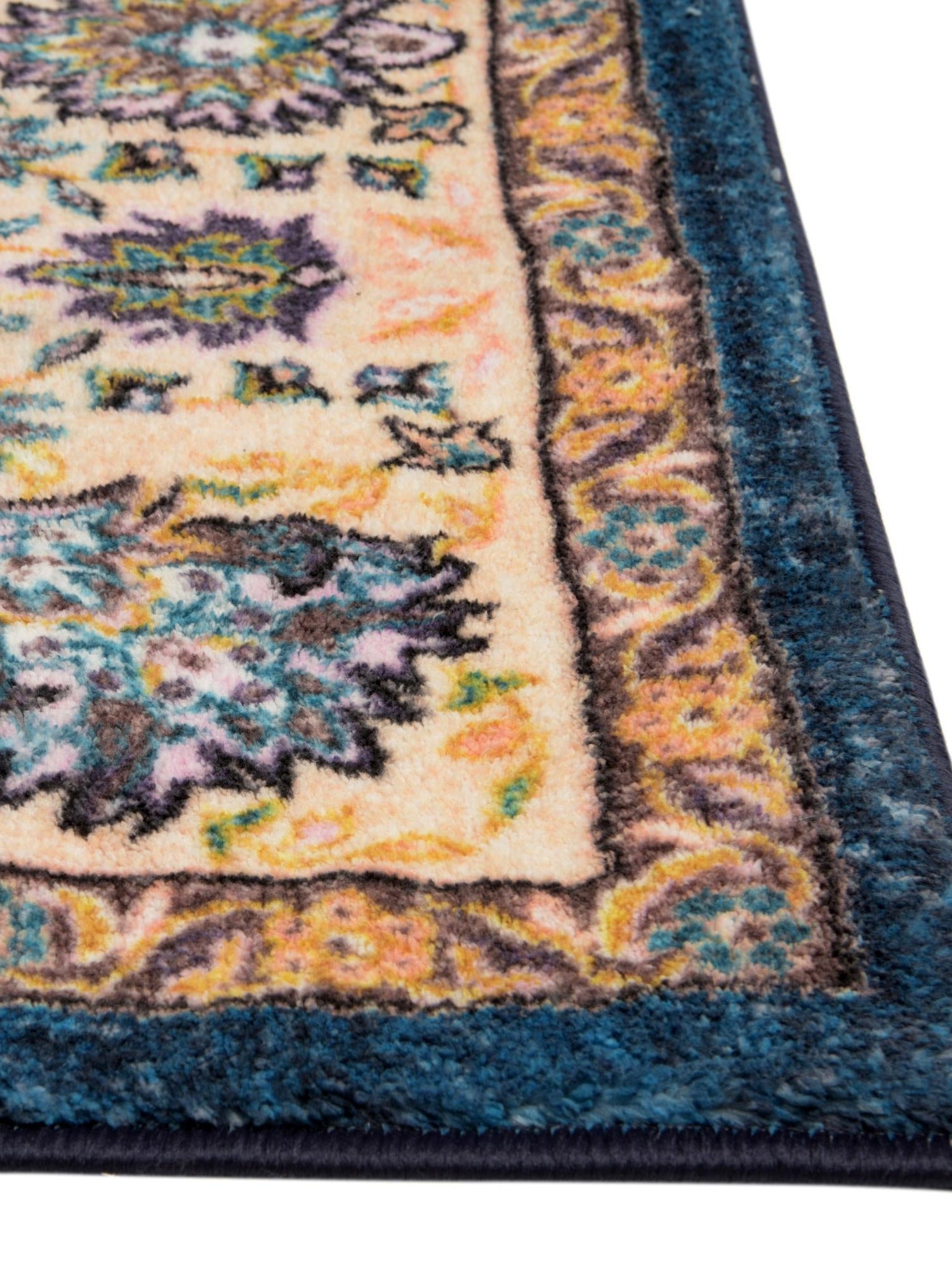 Washable Egyptian Blue 2' 7 x 13' Medina Runner Area Rug Easy to Clean Stain Resistant & Durable Polyester Classic Carpet for Home Decor & Design for Sale at Rug Engine