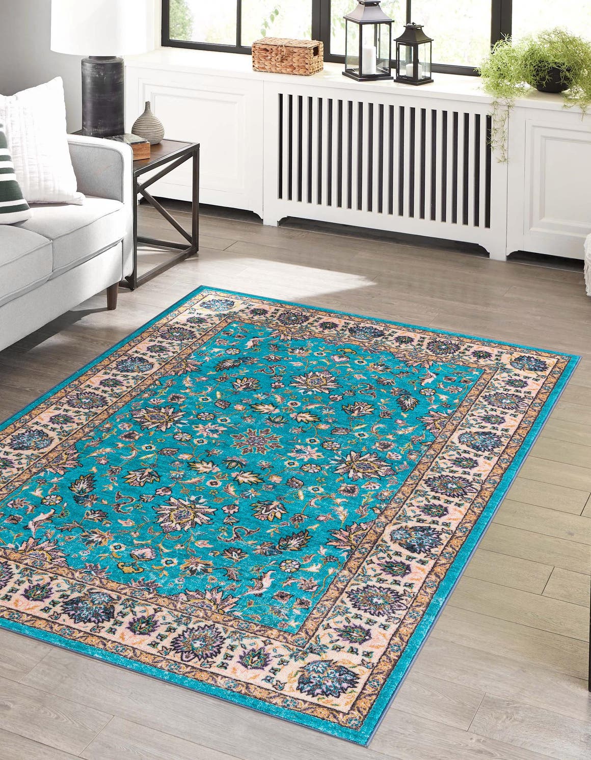Washable Arctic Aqua Blue 7' 10 x 10' 4 Medina Rectangle Area Rug Easy to Clean Stain Resistant & Durable Polyester Classic Carpet for Home Decor & Design for Sale at Rug Engine