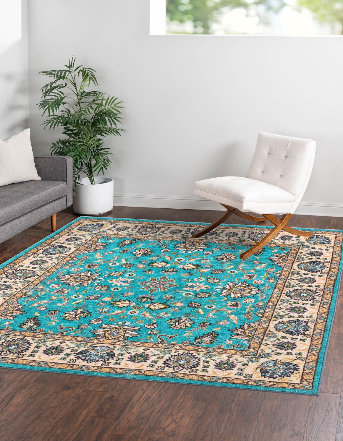 Washable Arctic Aqua Blue 5' 3 x 5' 3 Medina Square Area Rug Easy to Clean Stain Resistant & Durable Polyester Classic Carpet for Home Decor & Design for Sale at Rug Engine