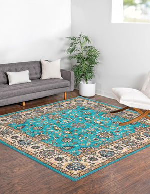 Arctic Aqua Blue 8' x 8' Medina Washable Square Rug