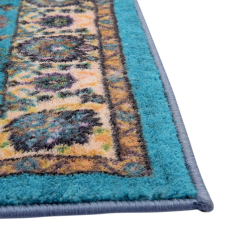 Washable Arctic Aqua Blue 2' 7 x 13' Medina Runner Area Rug Easy to Clean Stain Resistant & Durable Polyester Classic Carpet for Home Decor & Design for Sale at Rug Engine