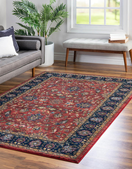 Washable Classic Red 4' 4 x 6' Medina Rectangle Area Rug Easy to Clean Stain Resistant & Durable Polyester Classic Carpet for Home Decor & Design for Sale at Rug Engine