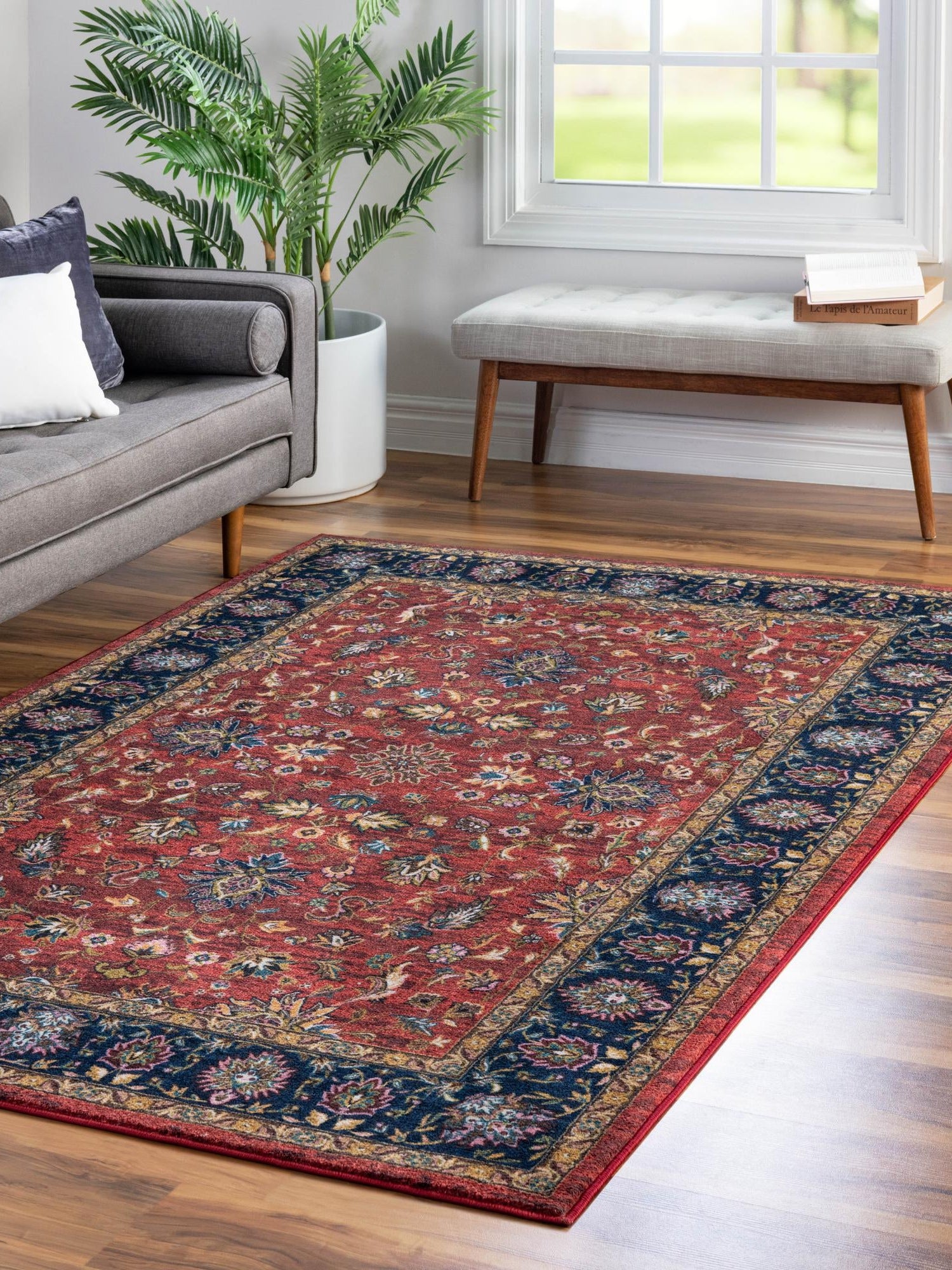 Washable Classic Red 5' 3 x 7' 9 Medina Rectangle Area Rug Easy to Clean Stain Resistant & Durable Polyester Classic Carpet for Home Decor & Design for Sale at Rug Engine
