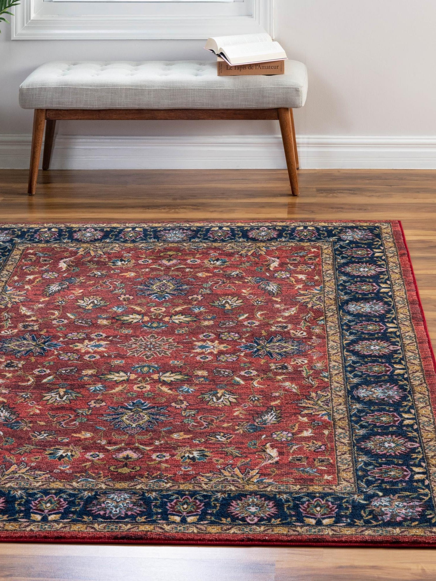 Washable Classic Red 5' 3 x 7' 9 Medina Rectangle Area Rug Easy to Clean Stain Resistant & Durable Polyester Classic Carpet for Home Decor & Design for Sale at Rug Engine
