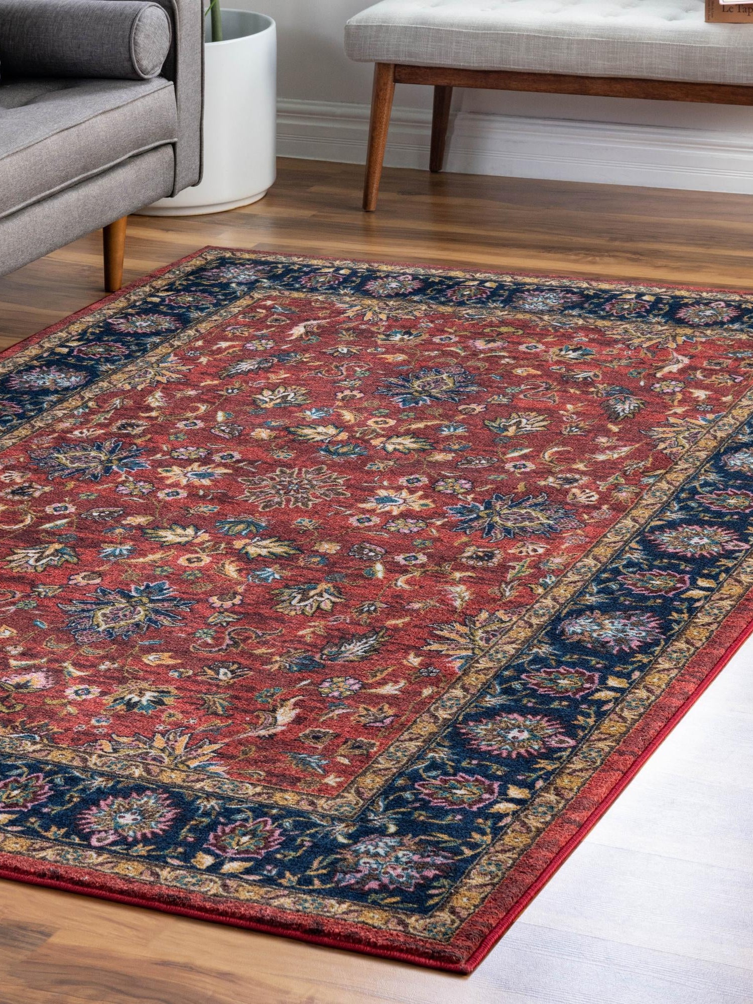 Washable Classic Red 5' 3 x 7' 9 Medina Rectangle Area Rug Easy to Clean Stain Resistant & Durable Polyester Classic Carpet for Home Decor & Design for Sale at Rug Engine