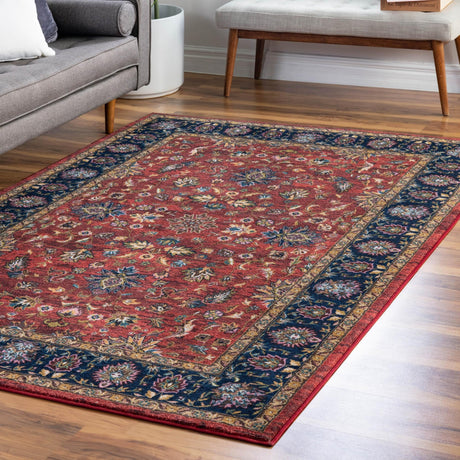 Washable Classic Red 5' 3 x 7' 9 Medina Rectangle Area Rug Easy to Clean Stain Resistant & Durable Polyester Classic Carpet for Home Decor & Design for Sale at Rug Engine