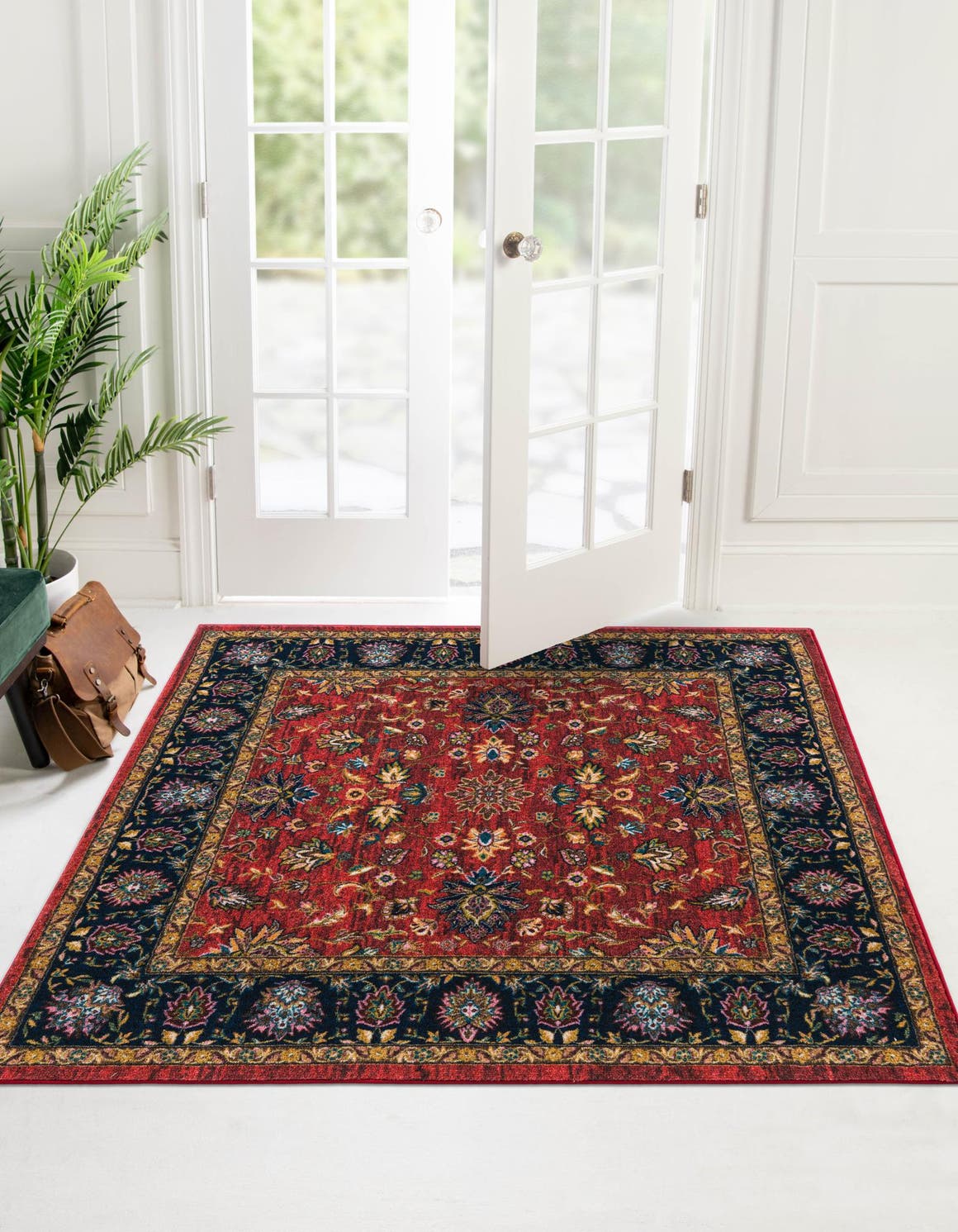 Washable Classic Red 7' 10 x 7' 10 Medina Square Area Rug Easy to Clean Stain Resistant & Durable Polyester Classic Carpet for Home Decor & Design for Sale at Rug Engine
