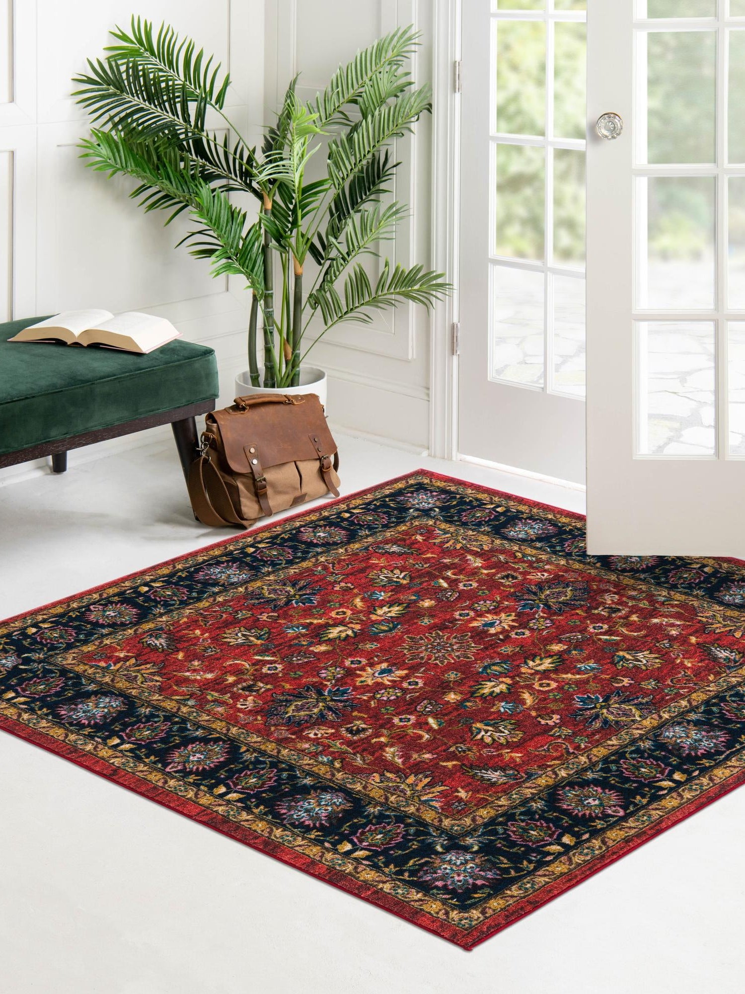 Washable Classic Red 7' 10 x 7' 10 Medina Square Area Rug Easy to Clean Stain Resistant & Durable Polyester Classic Carpet for Home Decor & Design for Sale at Rug Engine