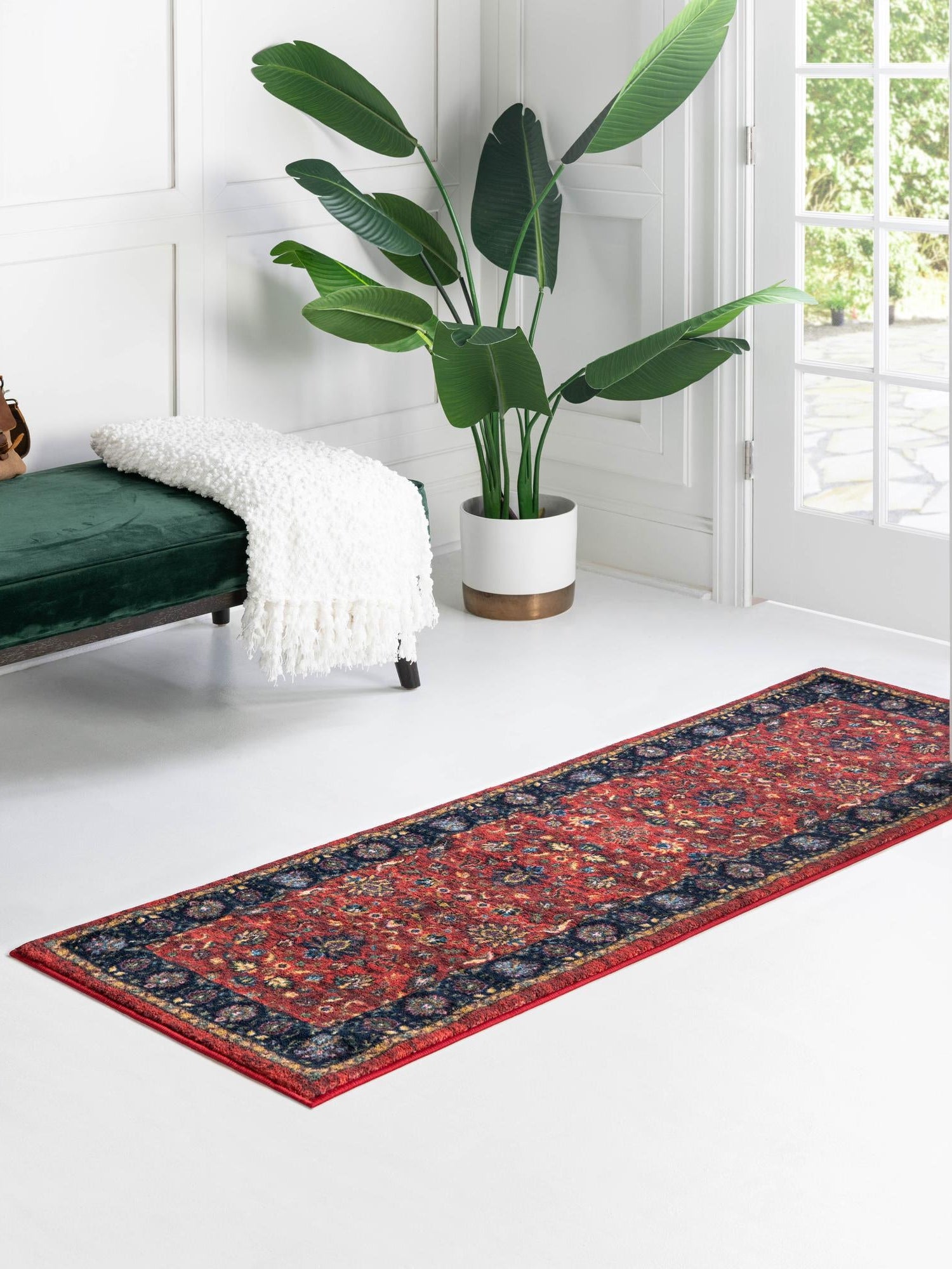 Washable Classic Red 2' 2 x 7' 10 Medina Runner Area Rug Easy to Clean Stain Resistant & Durable Polyester Classic Carpet for Home Decor & Design for Sale at Rug Engine