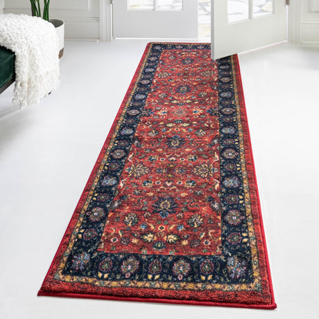 Washable Classic Red 2' 2 x 5' Medina Runner Area Rug Easy to Clean Stain Resistant & Durable Polyester Classic Carpet for Home Decor & Design for Sale at Rug Engine