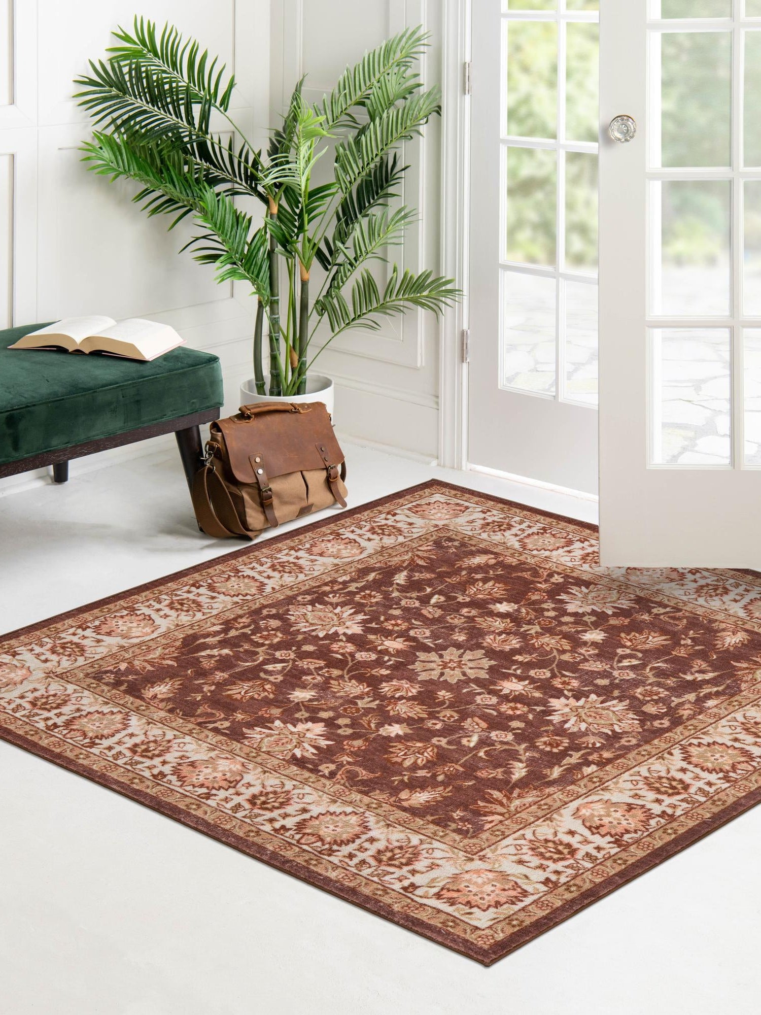 Washable Coffee Brown 3' 3 x 3' 3 Medina Square Area Rug Easy to Clean Stain Resistant & Durable Polyester Classic Carpet for Home Decor & Design for Sale at Rug Engine