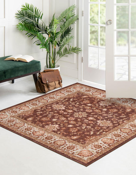 Washable Coffee Brown 3' 3 x 3' 3 Medina Square Area Rug Easy to Clean Stain Resistant & Durable Polyester Classic Carpet for Home Decor & Design for Sale at Rug Engine