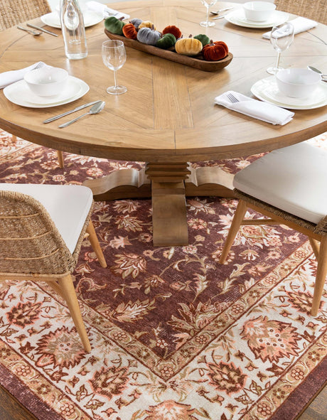 Washable Coffee Brown 3' 3 x 3' 3 Medina Square Area Rug Easy to Clean Stain Resistant & Durable Polyester Classic Carpet for Home Decor & Design for Sale at Rug Engine