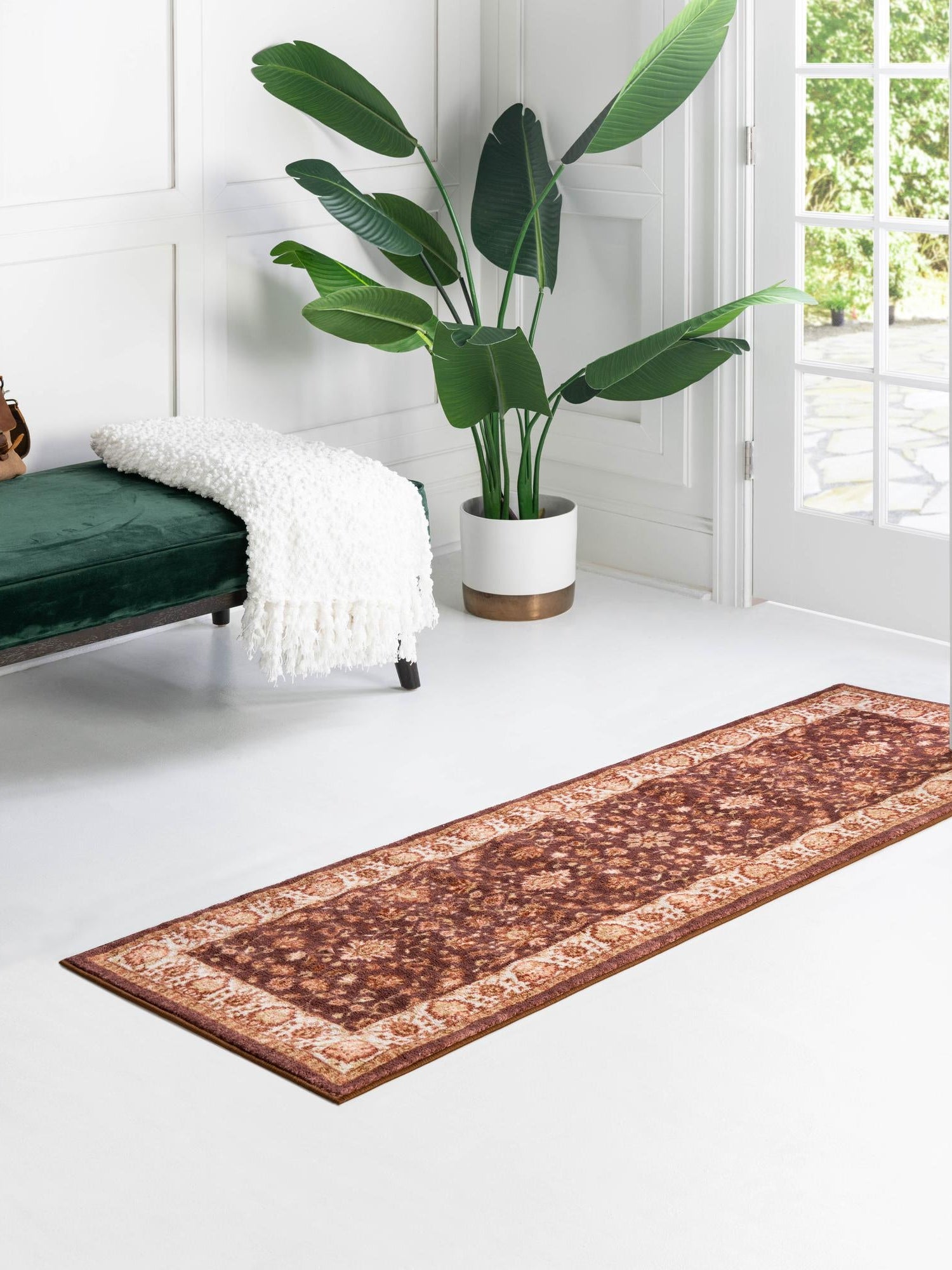 Washable Coffee Brown 2' 2 x 5' Medina Runner Area Rug Easy to Clean Stain Resistant & Durable Polyester Classic Carpet for Home Decor & Design for Sale at Rug Engine
