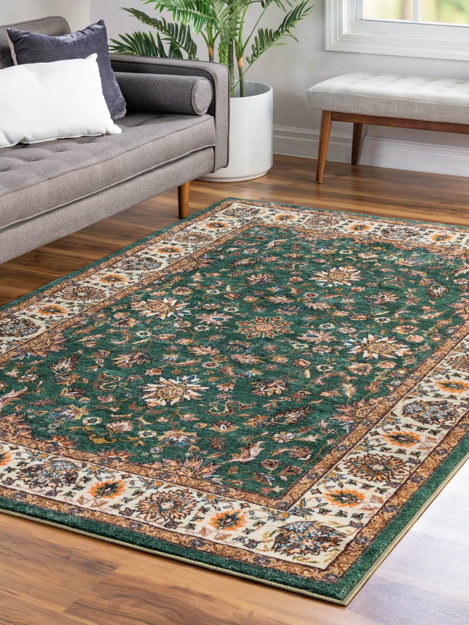 Washable Emerald Green 3' 3 x 5' 3 Medina Rectangle Area Rug Easy to Clean Stain Resistant & Durable Polyester Classic Carpet for Home Decor & Design for Sale at Rug Engine