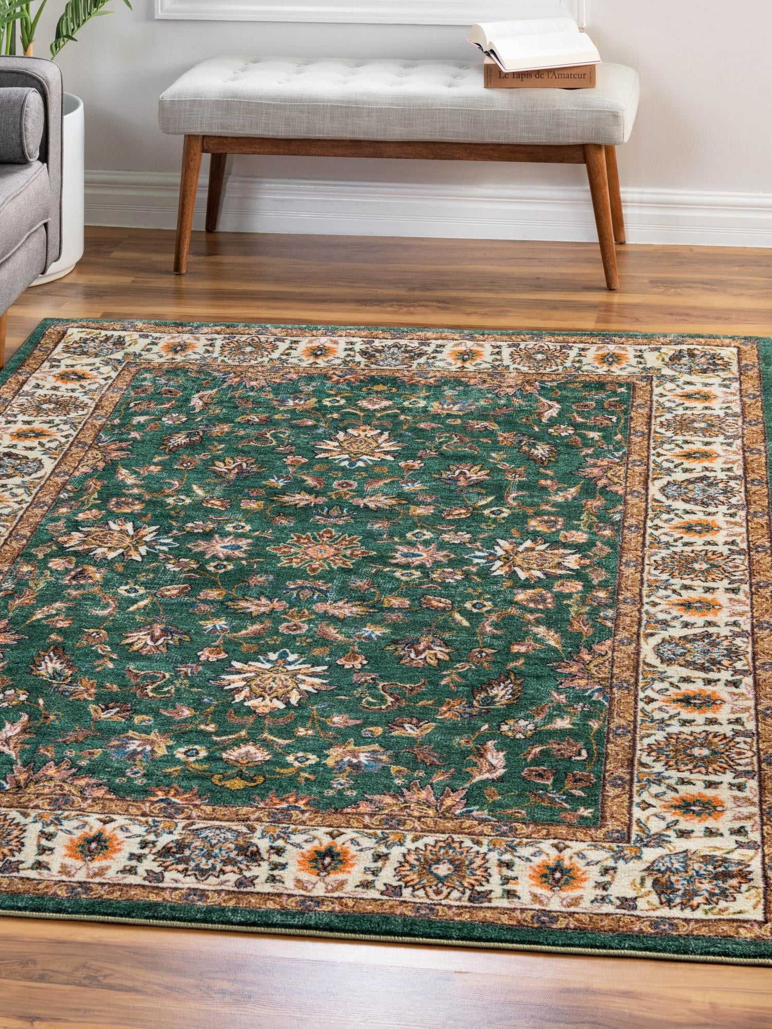 Washable Emerald Green 7' 10 x 10' 4 Medina Rectangle Area Rug Easy to Clean Stain Resistant & Durable Polyester Classic Carpet for Home Decor & Design for Sale at Rug Engine