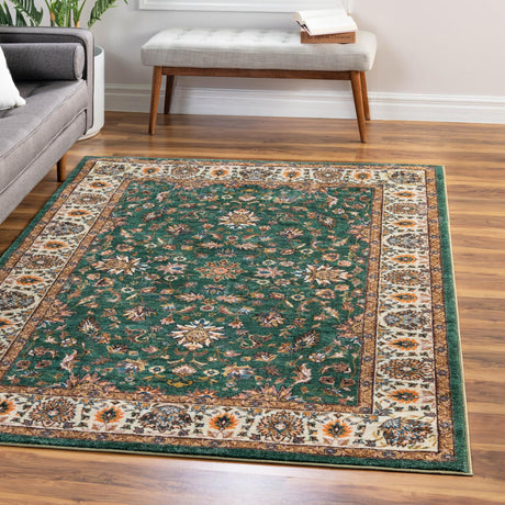 Washable Emerald Green 7' 10 x 10' 4 Medina Rectangle Area Rug Easy to Clean Stain Resistant & Durable Polyester Classic Carpet for Home Decor & Design for Sale at Rug Engine