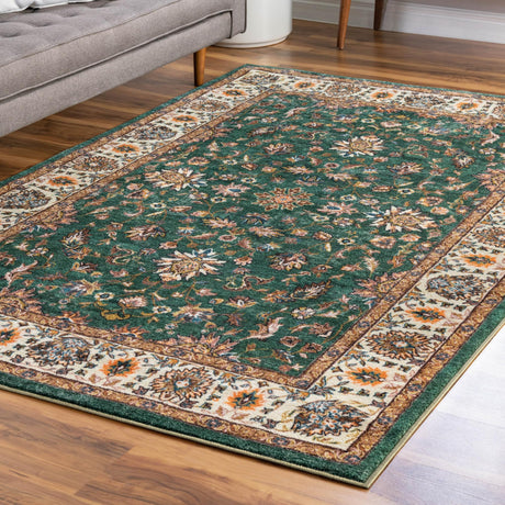 Washable Emerald Green 5' 3 x 7' 9 Medina Rectangle Area Rug Easy to Clean Stain Resistant & Durable Polyester Classic Carpet for Home Decor & Design for Sale at Rug Engine