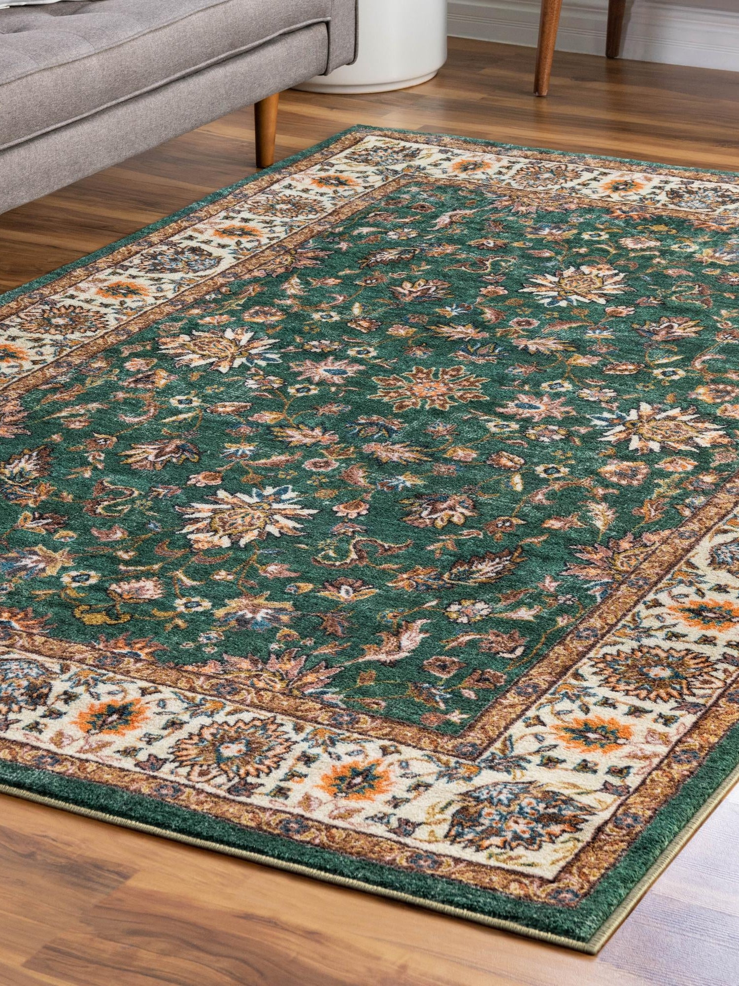Washable Emerald Green 7' 10 x 10' 4 Medina Rectangle Area Rug Easy to Clean Stain Resistant & Durable Polyester Classic Carpet for Home Decor & Design for Sale at Rug Engine