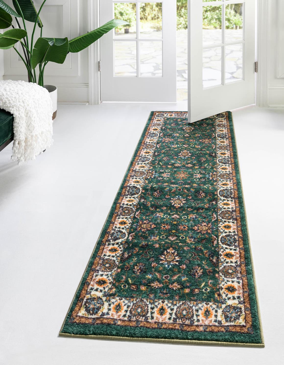 Washable Emerald Green 2' 2 x 10' Medina Runner Area Rug Easy to Clean Stain Resistant & Durable Polyester Classic Carpet for Home Decor & Design for Sale at Rug Engine