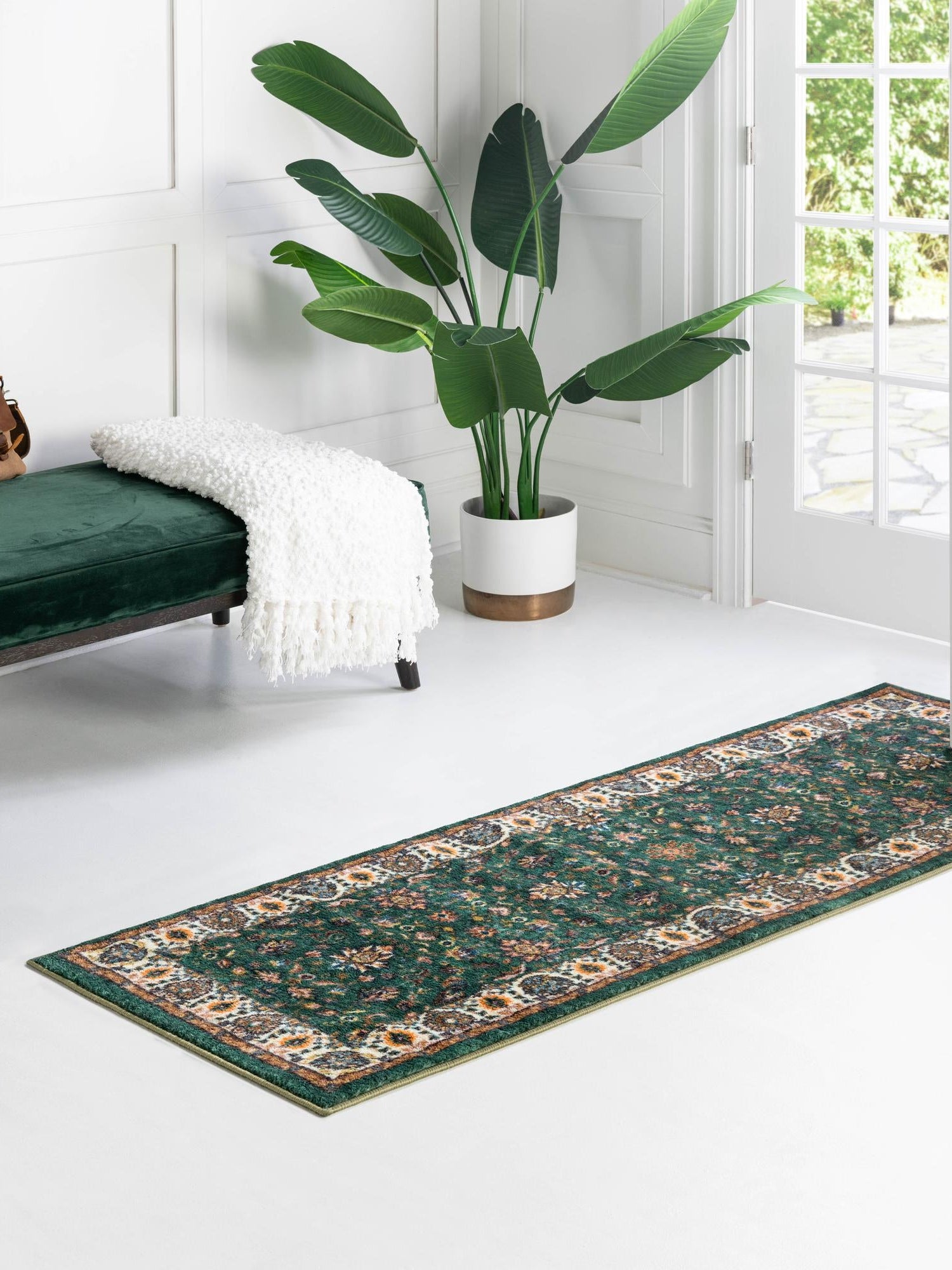 Washable Emerald Green 2' 7 x 13' Medina Runner Area Rug Easy to Clean Stain Resistant & Durable Polyester Classic Carpet for Home Decor & Design for Sale at Rug Engine