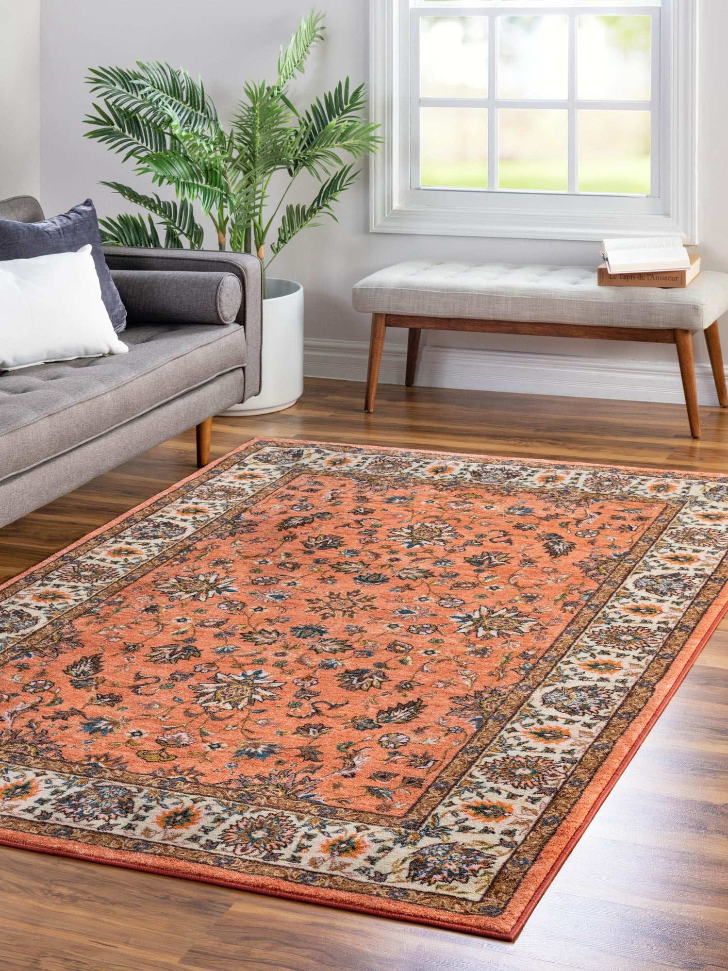 Washable Salmon 5' 3 x 7' 9 Medina Rectangle Area Rug Easy to Clean Stain Resistant & Durable Polyester Classic Carpet for Home Decor & Design for Sale at Rug Engine