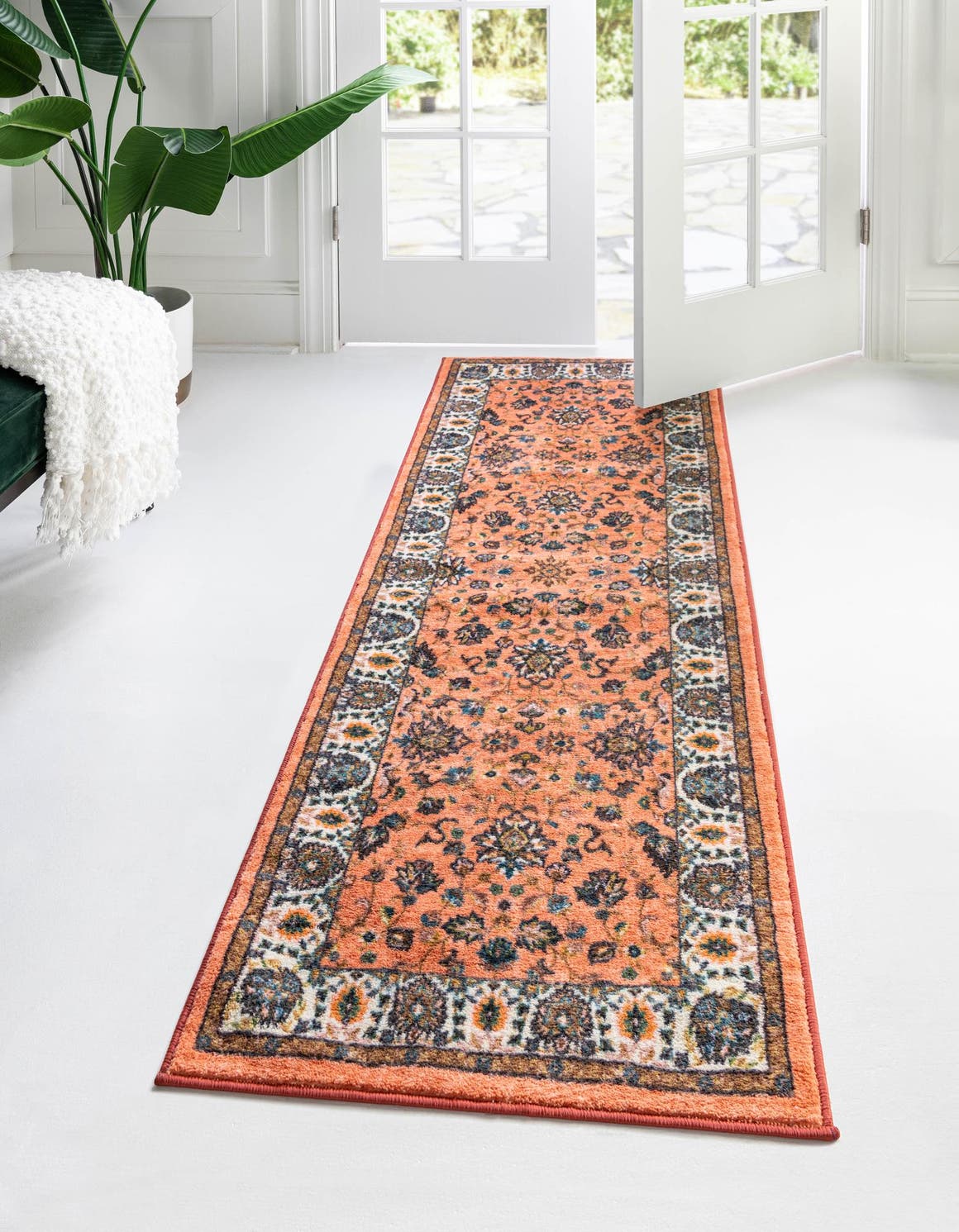 Washable Salmon 2' 2 x 10' Medina Runner Area Rug Easy to Clean Stain Resistant & Durable Polyester Classic Carpet for Home Decor & Design for Sale at Rug Engine