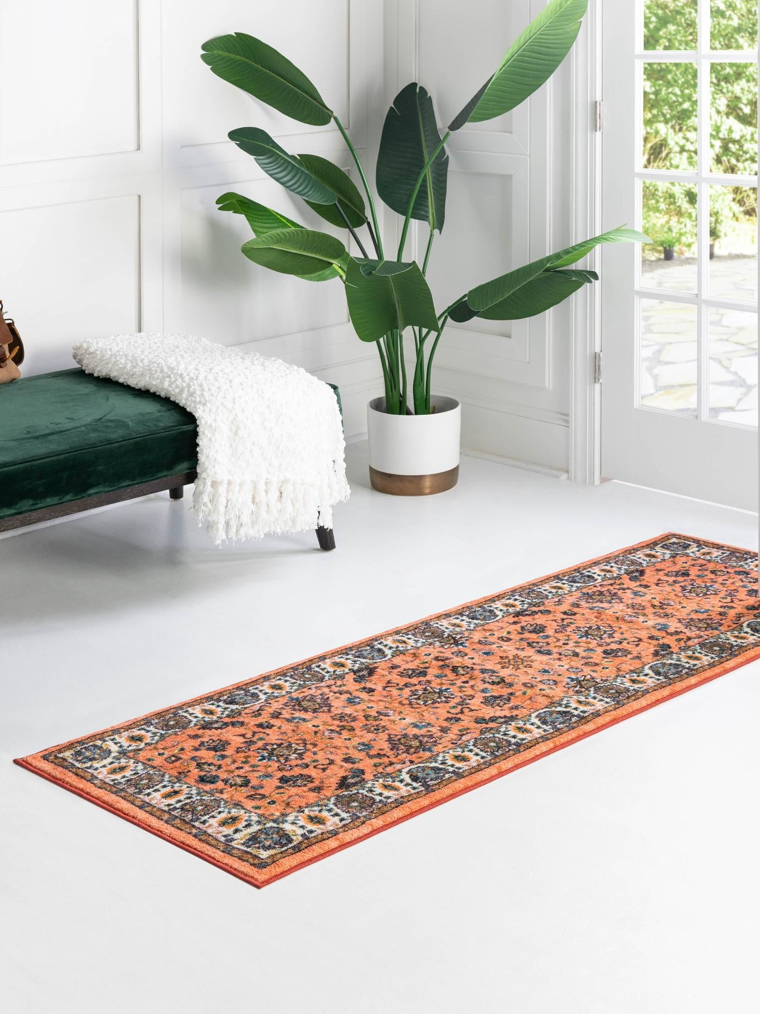 Washable Salmon 2' 2 x 10' Medina Runner Area Rug Easy to Clean Stain Resistant & Durable Polyester Classic Carpet for Home Decor & Design for Sale at Rug Engine