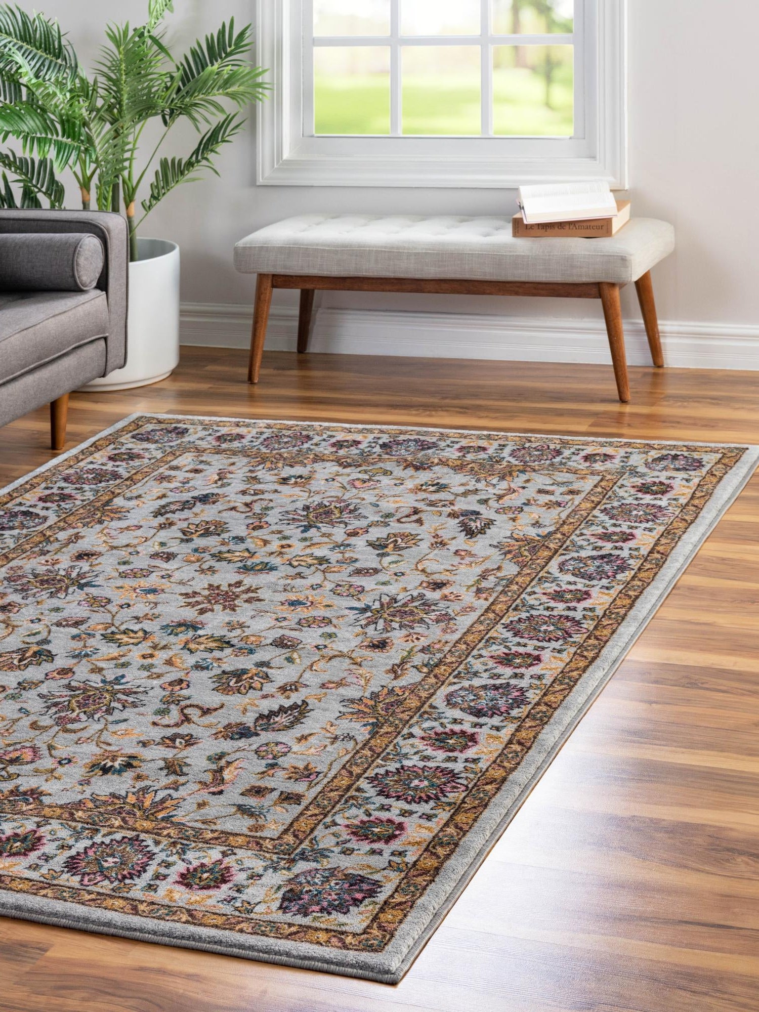 Washable Cloud Gray 5' 3 x 7' 9 Medina Rectangle Area Rug Easy to Clean Stain Resistant & Durable Polyester Classic Carpet for Home Decor & Design for Sale at Rug Engine