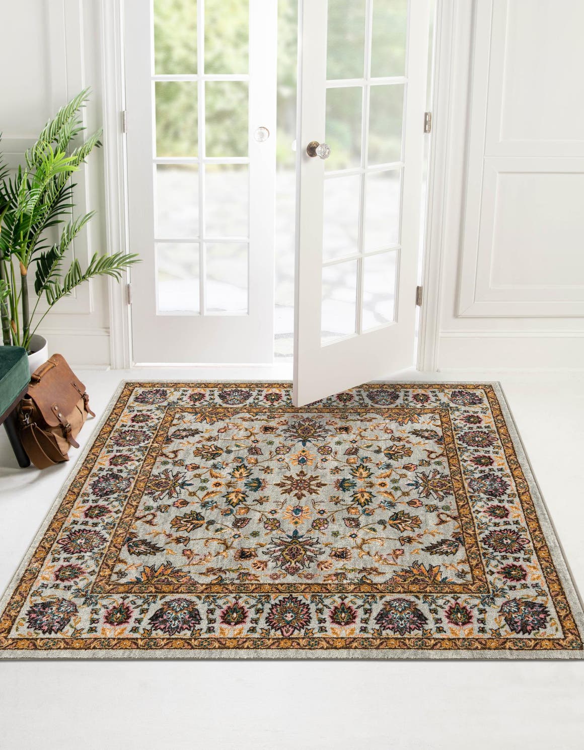 Washable Cloud Gray 7' 10 x 7' 10 Medina Square Area Rug Easy to Clean Stain Resistant & Durable Polyester Classic Carpet for Home Decor & Design for Sale at Rug Engine