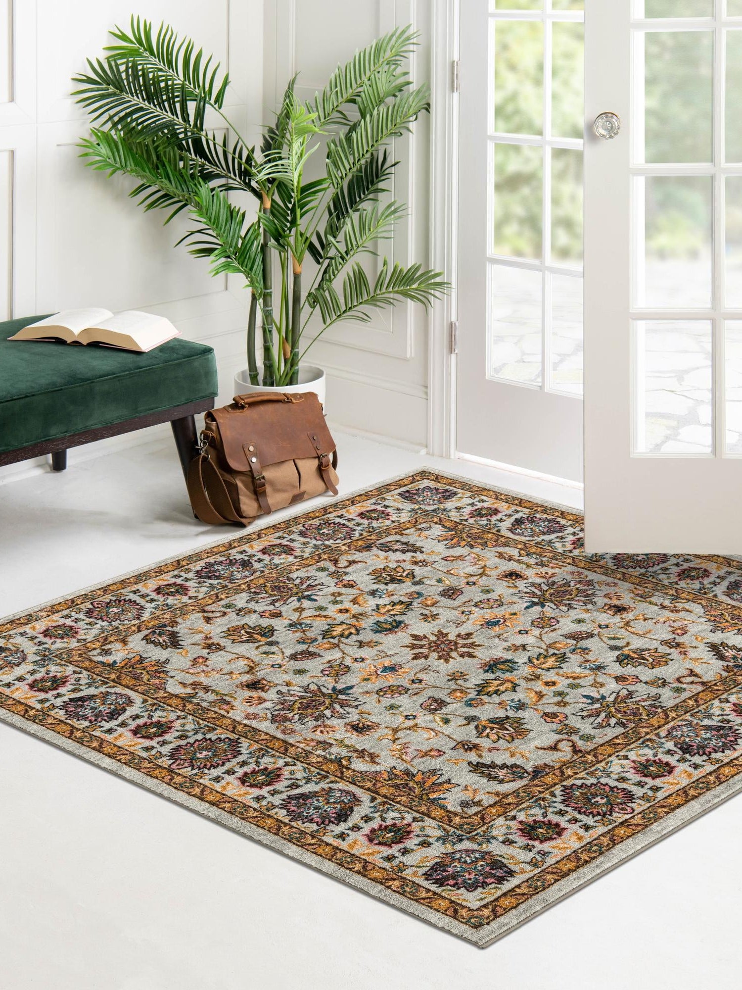 Washable Cloud Gray 7' 10 x 7' 10 Medina Square Area Rug Easy to Clean Stain Resistant & Durable Polyester Classic Carpet for Home Decor & Design for Sale at Rug Engine