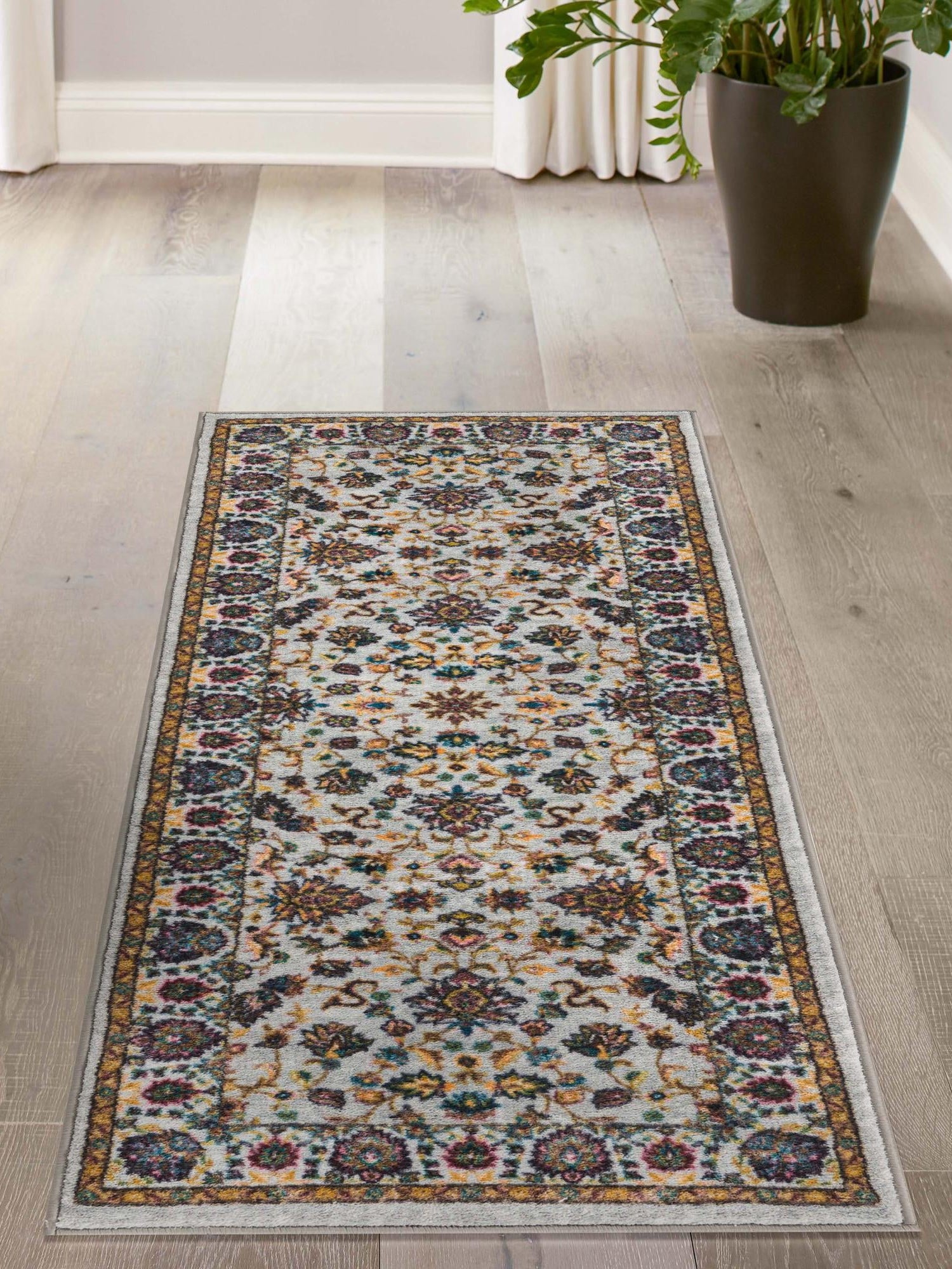 Washable Cloud Gray 2' 2 x 7' 10 Medina Runner Area Rug Easy to Clean Stain Resistant & Durable Polyester Classic Carpet for Home Decor & Design for Sale at Rug Engine
