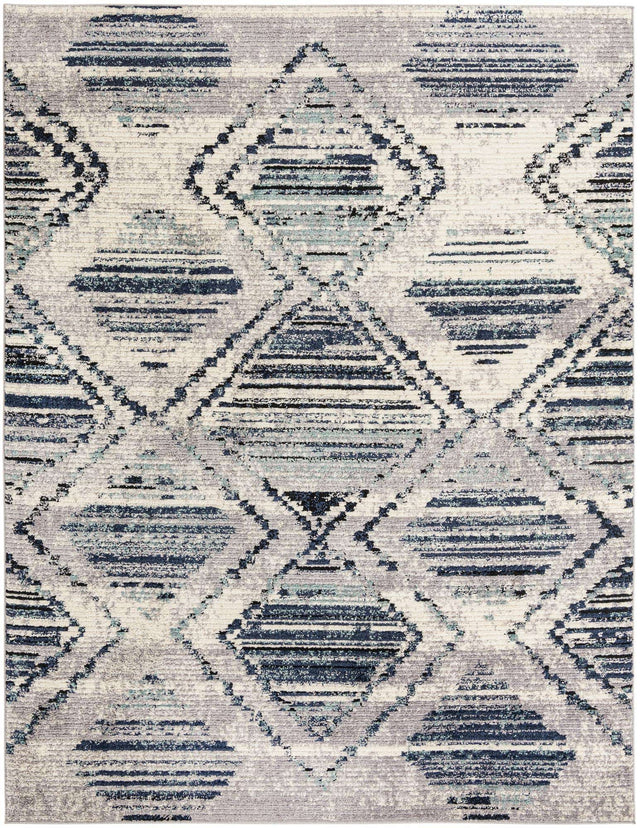 Blue Gray 9' x 12' Tagine Rectangle Area Rug Durable 100% Polyester Modern Unique Easy Clean Carpet for Indoor Home Decor for Sale at Rug Engine