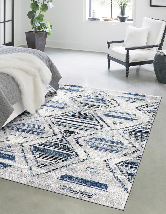 Blue Gray 3' 3 x 5' 3 Tagine Rectangle Area Rug Durable 100% Polyester Modern Unique Easy Clean Carpet for Indoor Home Decor for Sale at Rug Engine