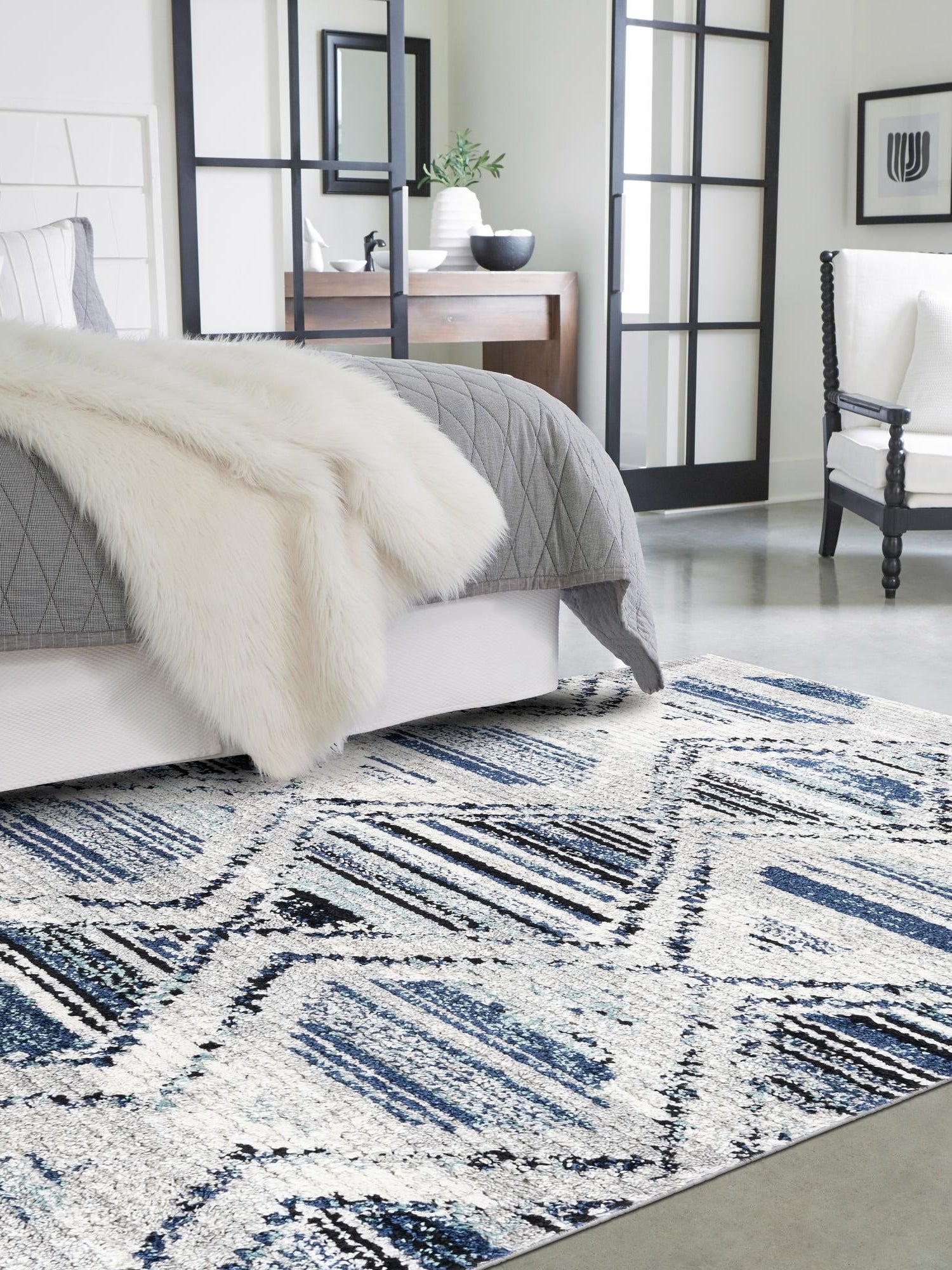 Blue Gray 7' 10 x 10' Tagine Rectangle Area Rug Durable 100% Polyester Modern Unique Easy Clean Carpet for Indoor Home Decor for Sale at Rug Engine