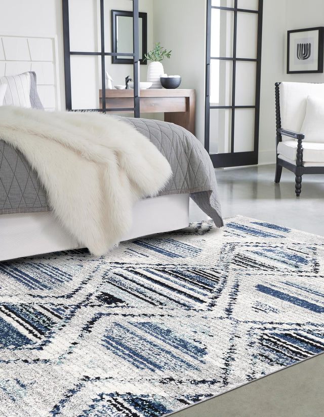 Blue Gray 4' x 6' Tagine Rectangle Area Rug Durable 100% Polyester Modern Unique Easy Clean Carpet for Indoor Home Decor for Sale at Rug Engine