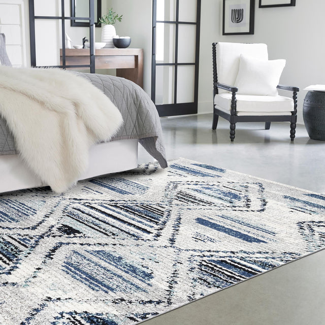 Blue Gray 4' x 6' Tagine Rectangle Area Rug Durable 100% Polyester Modern Unique Easy Clean Carpet for Indoor Home Decor for Sale at Rug Engine