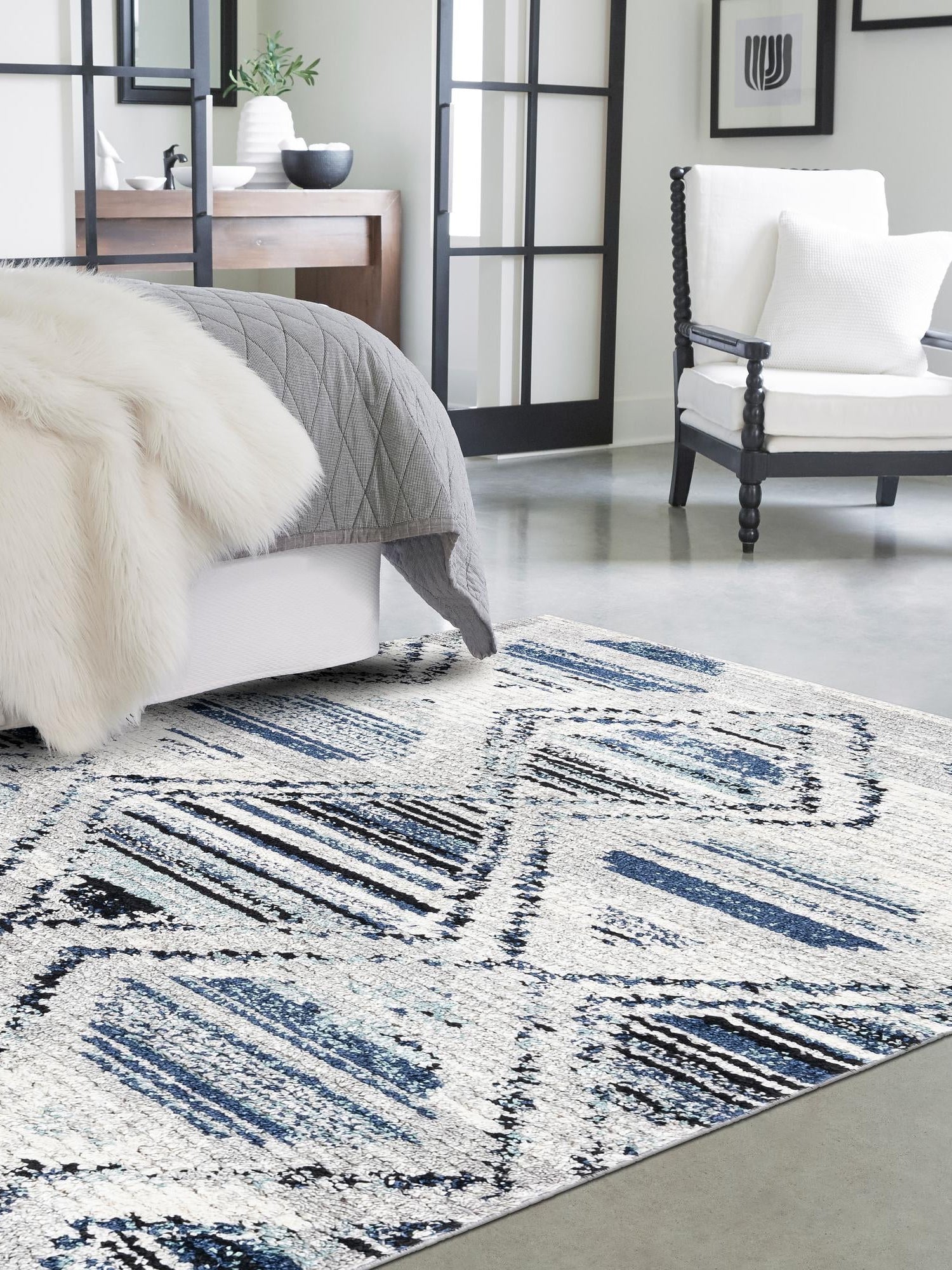 Blue Gray 9' x 12' Tagine Rectangle Area Rug Durable 100% Polyester Modern Unique Easy Clean Carpet for Indoor Home Decor for Sale at Rug Engine