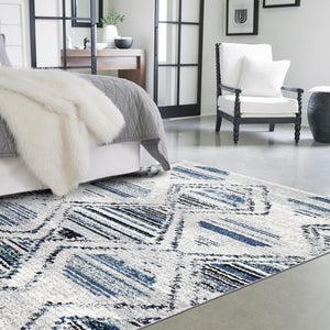 Blue Gray 9' x 12' Tagine Rectangle Area Rug Durable 100% Polyester Modern Unique Easy Clean Carpet for Indoor Home Decor for Sale at Rug Engine