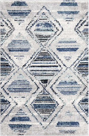 Blue Gray 5' 3 x 8' Tagine Rectangle Area Rug Durable 100% Polyester Modern Unique Easy Clean Carpet for Indoor Home Decor for Sale at Rug Engine