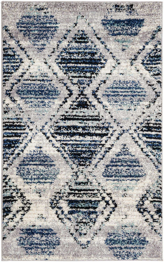 Blue Gray 3' 3 x 5' 3 Tagine Rectangle Area Rug Durable 100% Polyester Modern Unique Easy Clean Carpet for Indoor Home Decor for Sale at Rug Engine