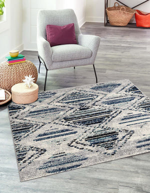 Blue Gray 7' 10 x 7' 10 Tagine Square Area Rug Durable 100% Polyester Modern Unique Easy Clean Carpet for Indoor Home Decor for Sale at Rug Engine