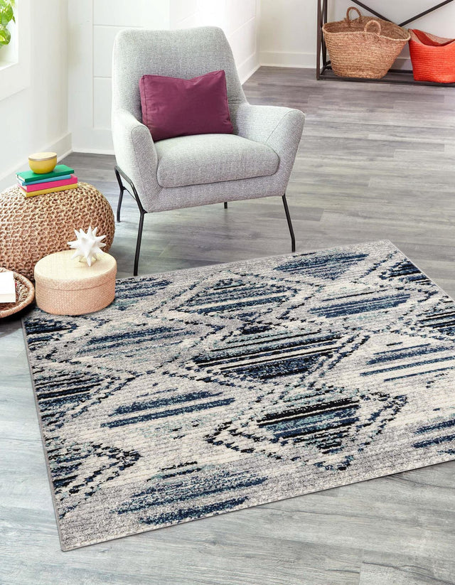 Blue Gray 5' 3 x 5' 3 Tagine Square Area Rug Durable 100% Polyester Modern Unique Easy Clean Carpet for Indoor Home Decor for Sale at Rug Engine