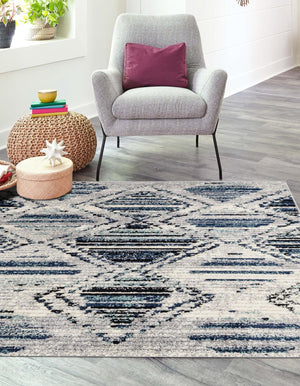 Blue Gray 5' 3 x 5' 3 Tagine Square Area Rug Durable 100% Polyester Modern Unique Easy Clean Carpet for Indoor Home Decor for Sale at Rug Engine