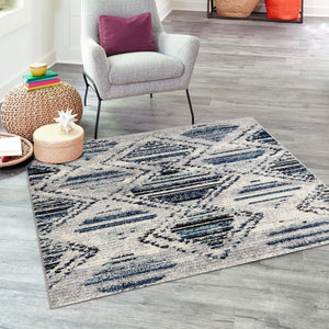Blue Gray 7' 10 x 7' 10 Tagine Square Area Rug Durable 100% Polyester Modern Unique Easy Clean Carpet for Indoor Home Decor for Sale at Rug Engine