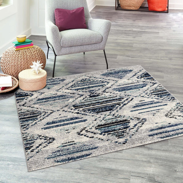Blue Gray 7' 10 x 7' 10 Tagine Square Area Rug Durable 100% Polyester Modern Unique Easy Clean Carpet for Indoor Home Decor for Sale at Rug Engine