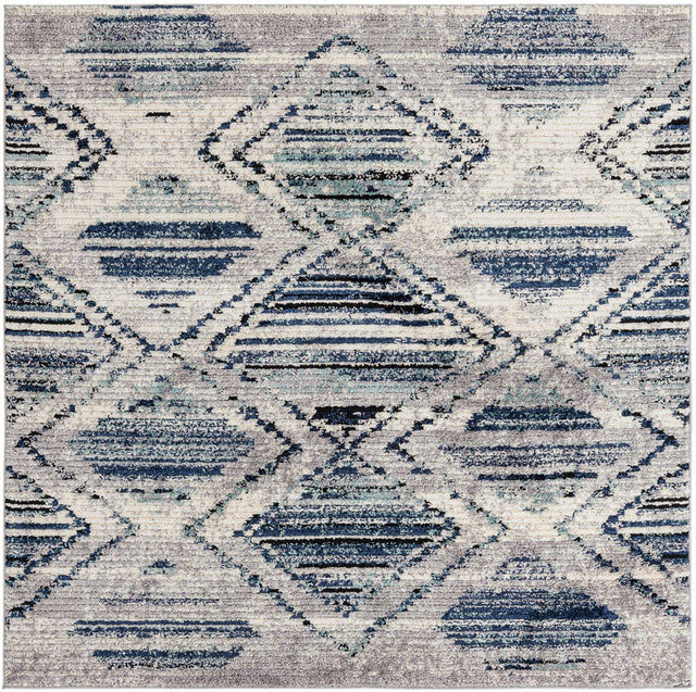 Blue Gray 7' 10 x 7' 10 Tagine Square Area Rug Durable 100% Polyester Modern Unique Easy Clean Carpet for Indoor Home Decor for Sale at Rug Engine